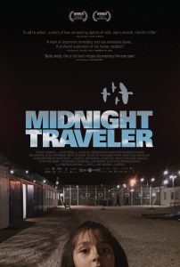 child in detainment camp with title Midnight Traveler.